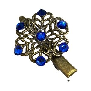 Antique Gold Hair Clip with Blue Crystal 2.0”